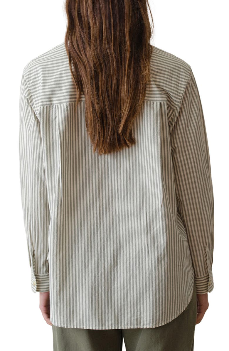 Marine Layer Jane California Relaxed Stripe Cotton Poplin Button-Up Shirt, Alternate, color, Olive Stripe