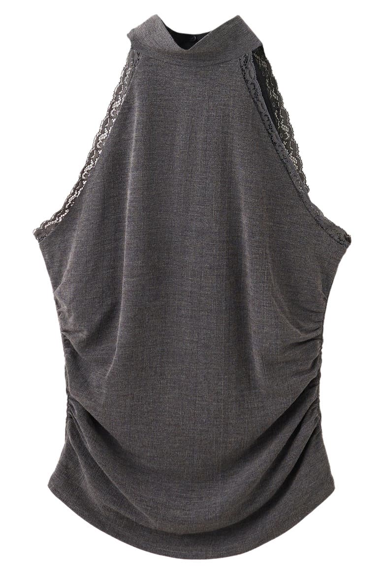 Lace Trim Mock Neck Top, Alternate, color, GREY