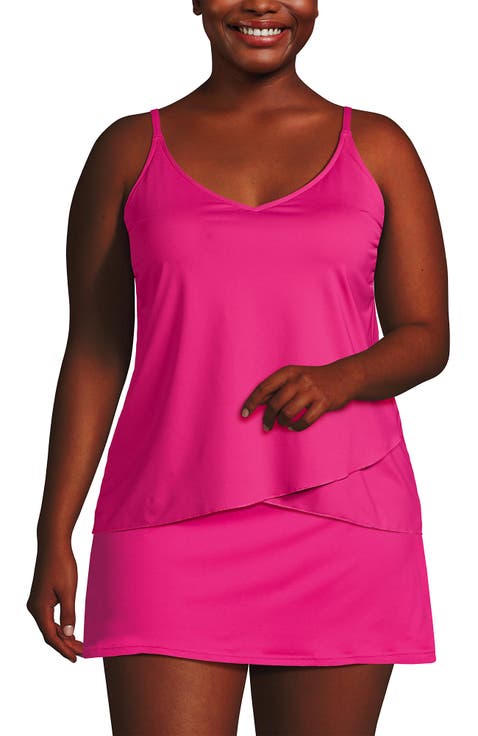 Plus Size DD-Cup Chlorine Resistant V-Neck Tulip Hem Tankini Swimsuit Top