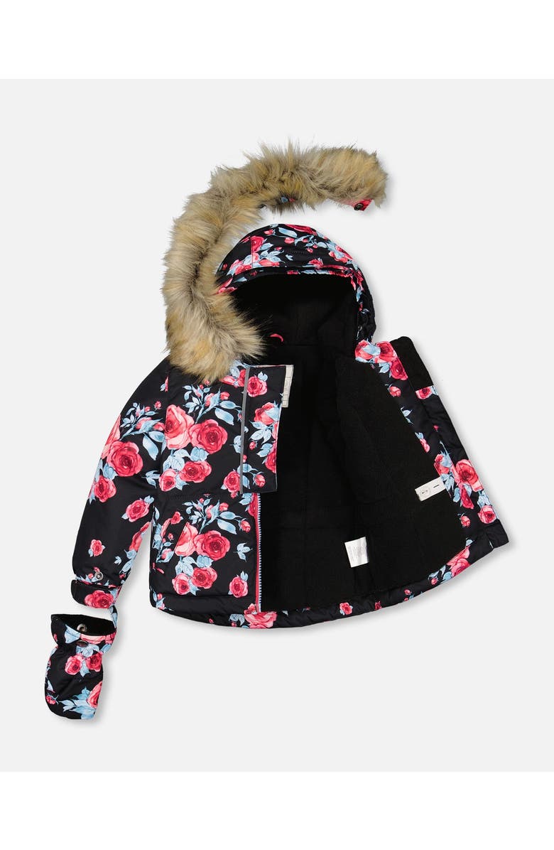 Deux par Deux Baby Girl's Two Piece Baby Snowsuit Air Blue Printed Roses, Alternate, color,