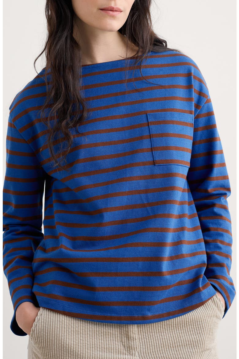 Beach Stripe Organic Cotton Boat Neck Top, Main, color, BRETON INK COCOA
