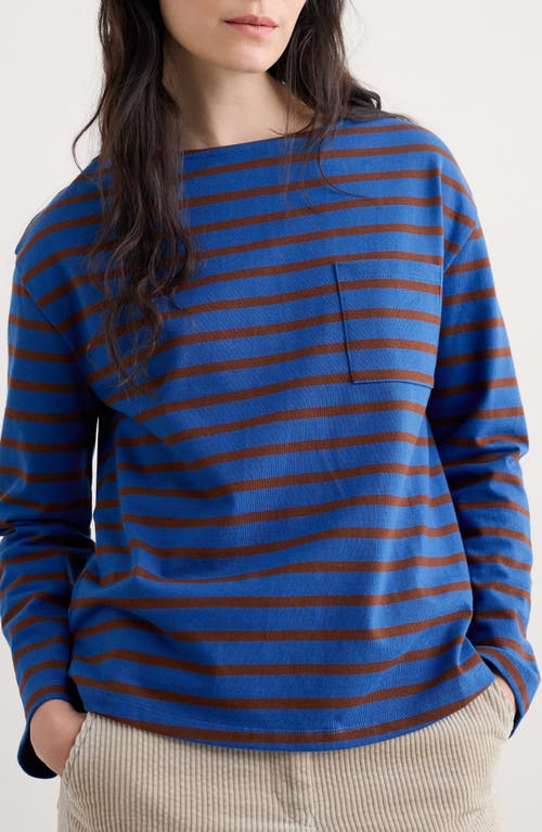Seasalt Cornwall Beach Stripe Organic Cotton Boat Neck Top In Blue