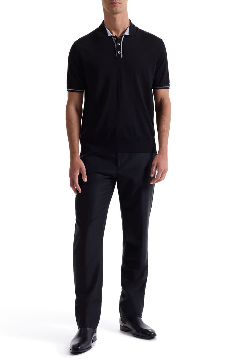 Bugatchi Tipped Merino Wool & Silk Polo Sweater, Alternate, color, Black