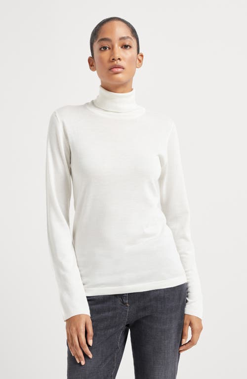 Brunello Cucinelli Women's Cashmere And Silk Lightweight Turtleneck Sweater In White
