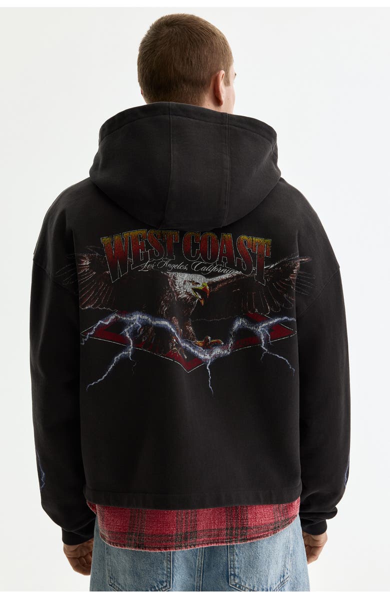 H&M Oversized Fit Boxy Zip-through Hoodie, Alternate, color, Black/West Coast