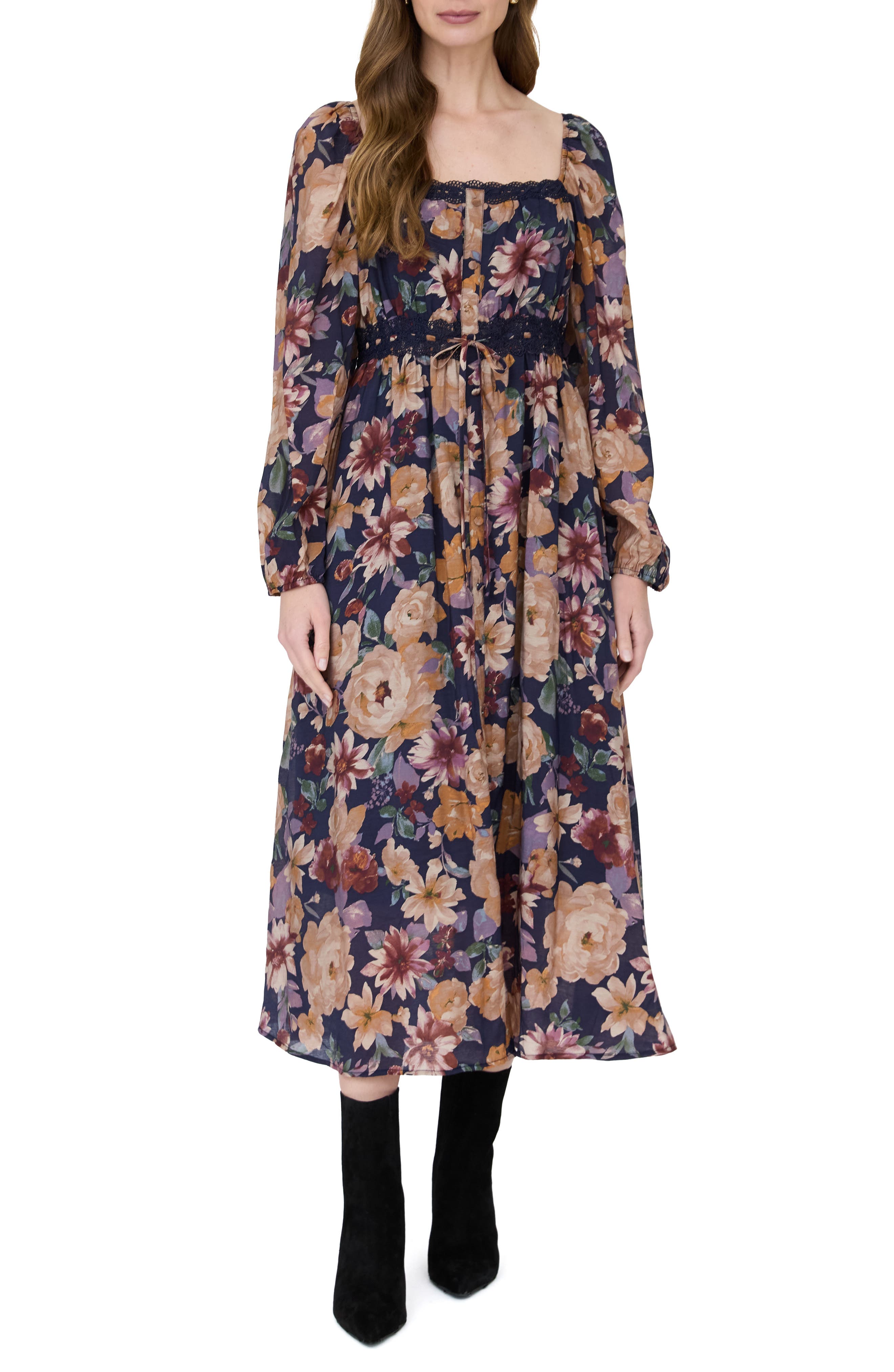 Floral Long Sleeve Midi Dress