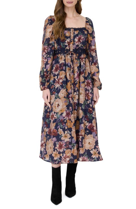 Floral Long Sleeve Midi Dress