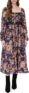 AUGUST SKY Floral Long Sleeve Midi Dress