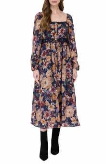 Floral Long Sleeve Midi Dress