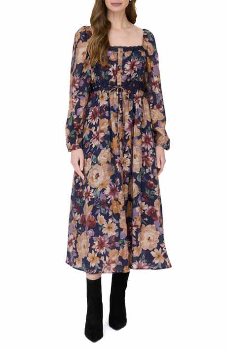 Floral Long Sleeve Midi Dress