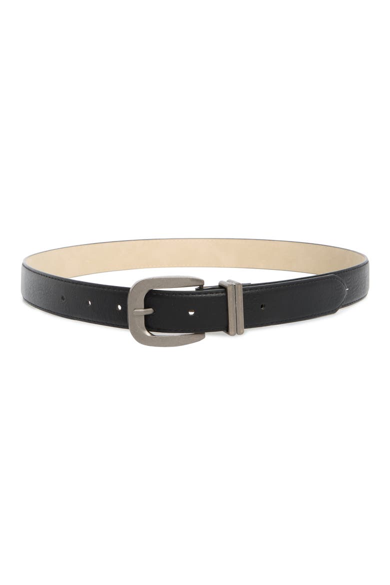 Textured Faux Leather Belt, Main, color, BLACK