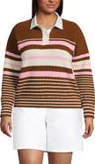 Lands' End Plus Size Drifter Rugby with Woven Collar Sweater