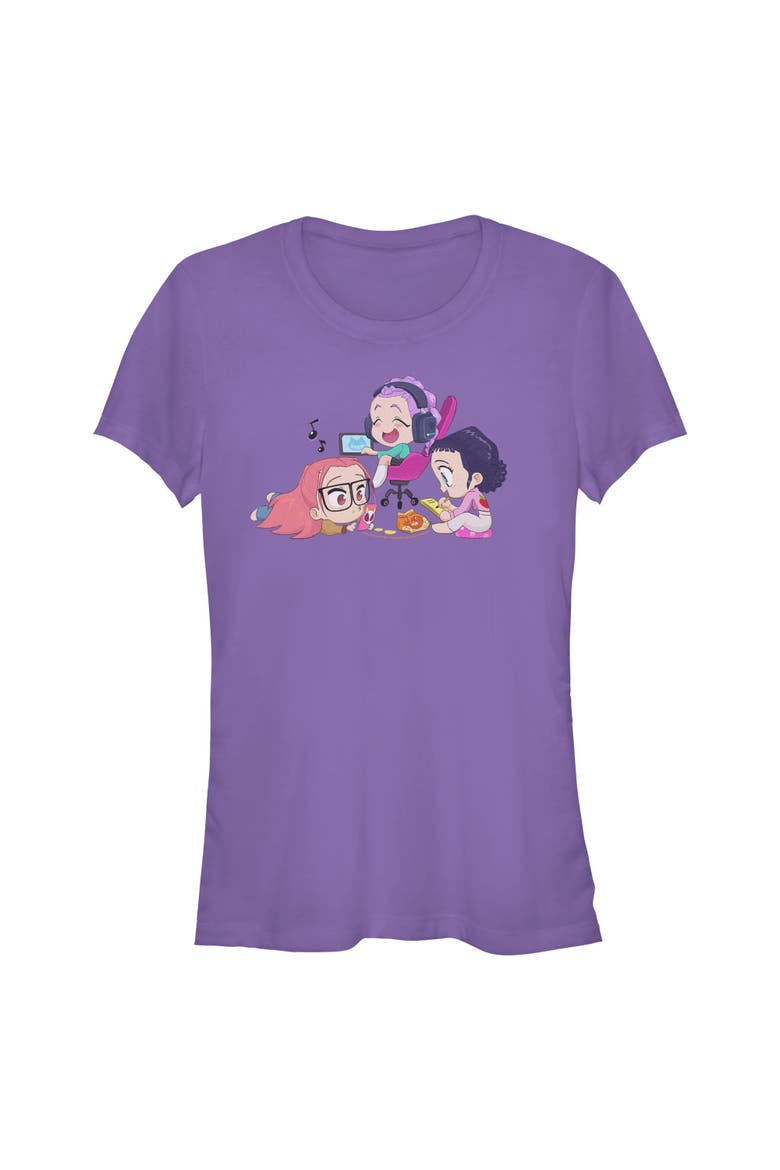 Junior's KPop Demon Hunters Chibi Girls Playing  Graphic T-Shirt, Main, color, Purple
