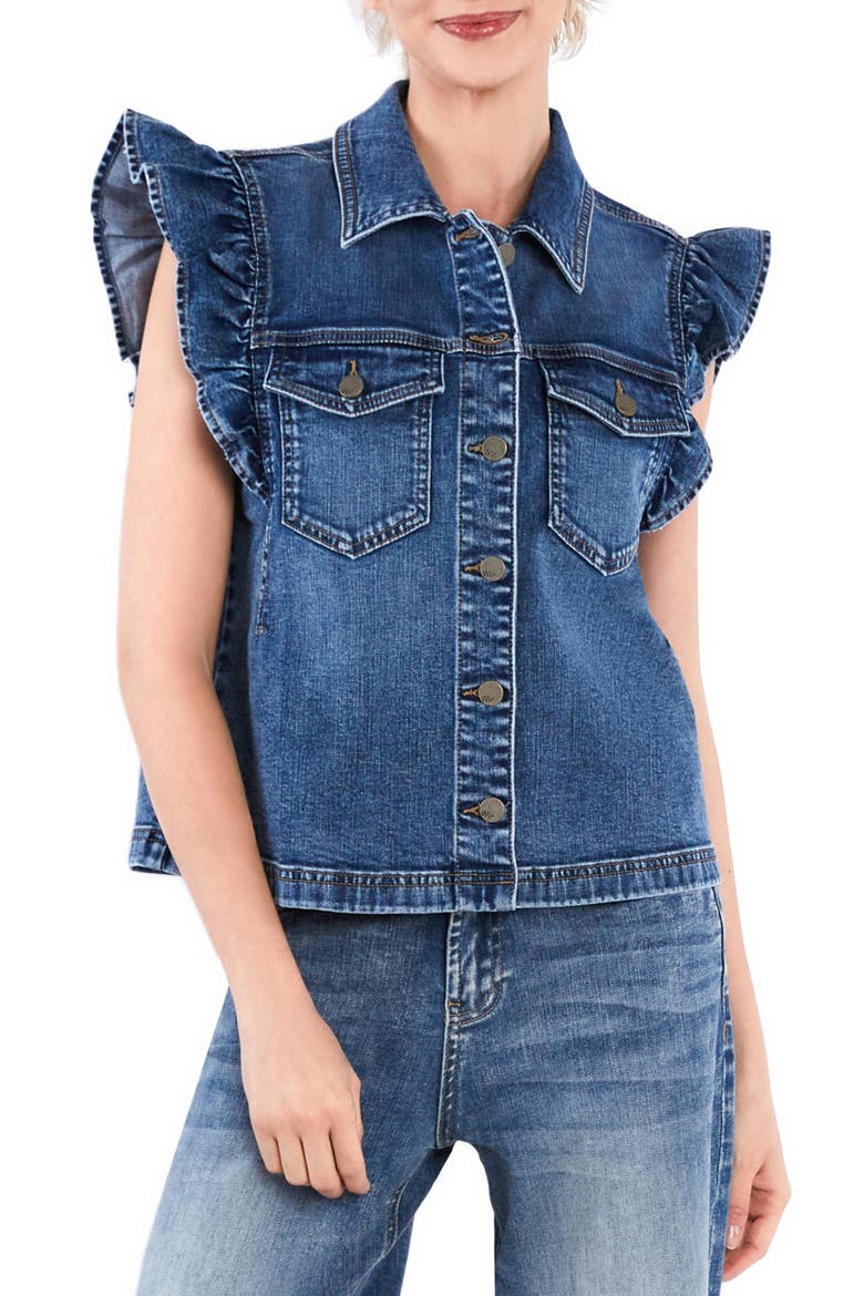 Ruffle Denim Vest, Main, color, SHARK BLUE