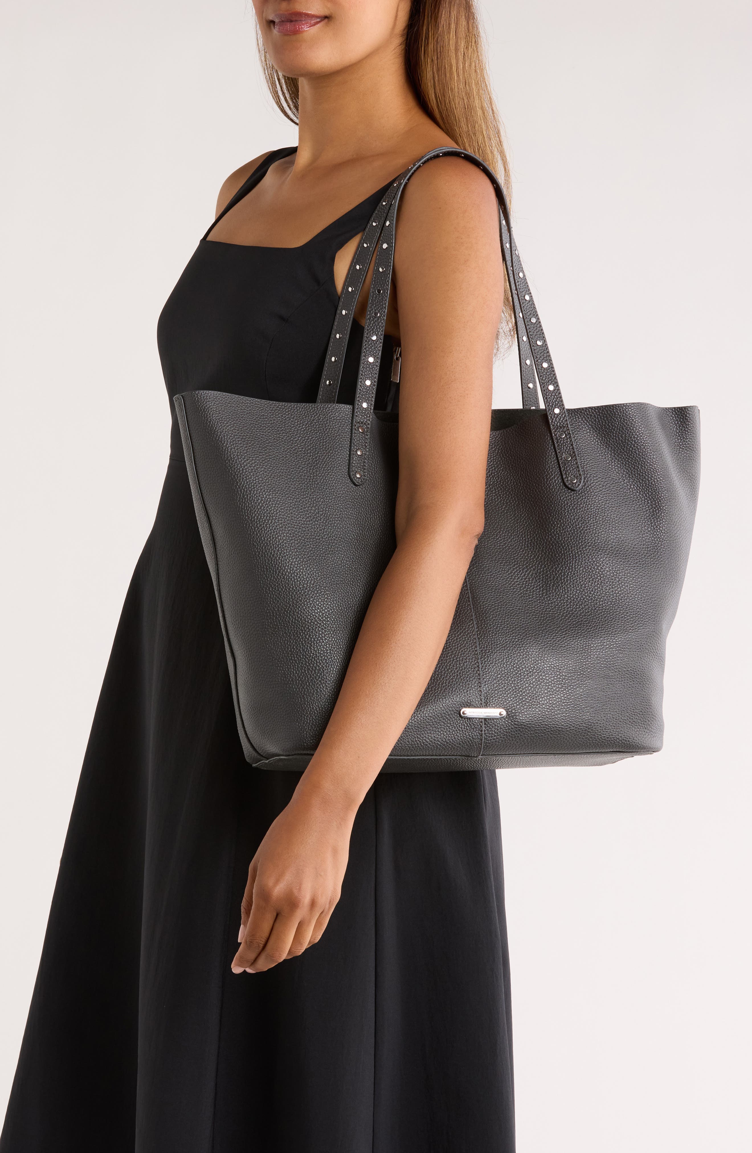 Rebecca Minkoff Stud Pebbled Leather Tote Bag, Alternate, color, Shadow