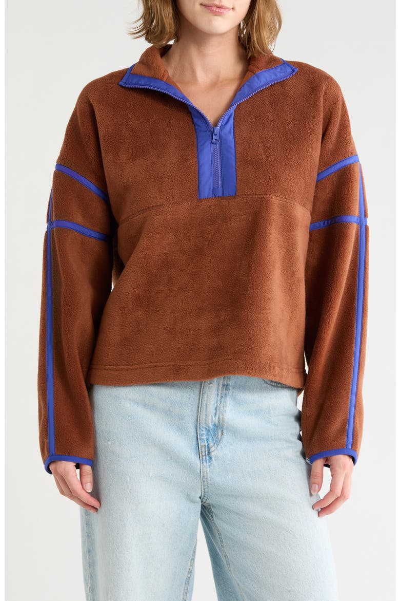 Soft Faux Shearling Half-Zip Pullover, Alternate, color, CARAMEL