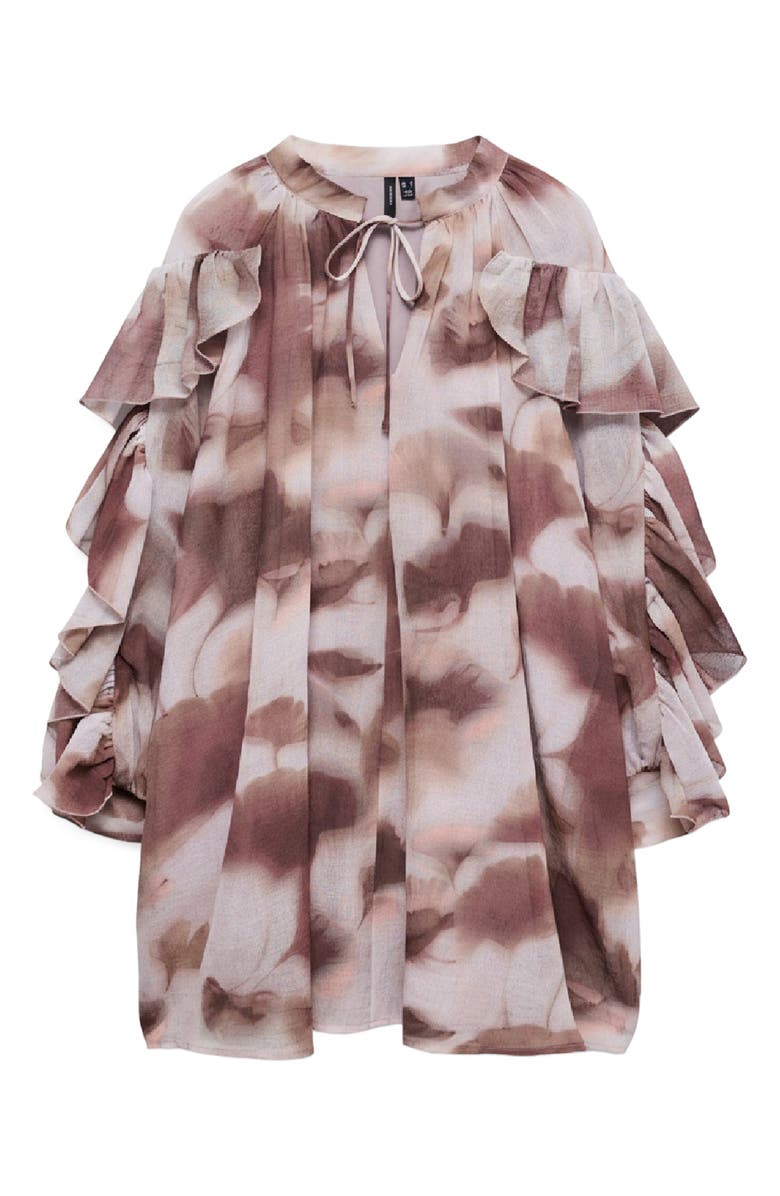 VERO MODA Sabrina Print Split Neck Ruffle Trim Dress, Alternate, color, Wistful Mauve Aopmarie