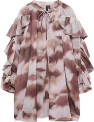 VERO MODA Sabrina Print Split Neck Ruffle Trim Dress