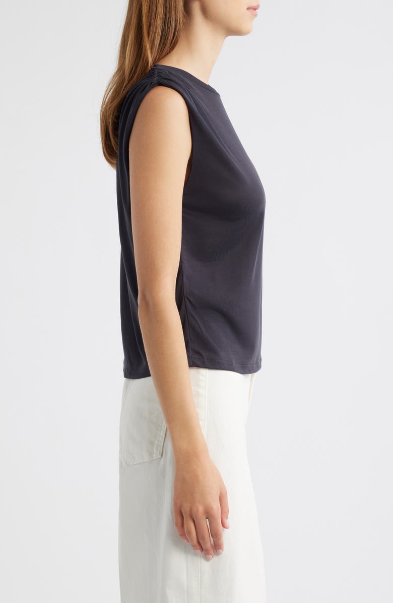 MANGO Kiwi Gathered Shoulder Sleeveless T-Shirt, Alternate, color, Charcoal