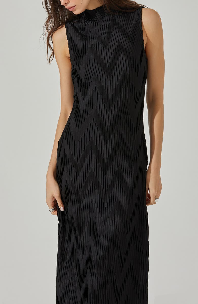 ASTR the Label Zigzag Plissé Mock Neck Midi Dress, Alternate, color, 