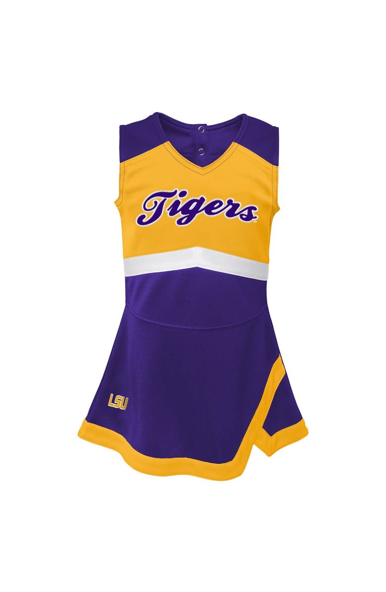 Outerstuff Girls Preschool Purple LSU Tigers Two-Piece Cheer Captain Jumper Dress & Bloomers Set, Alternate, color, 