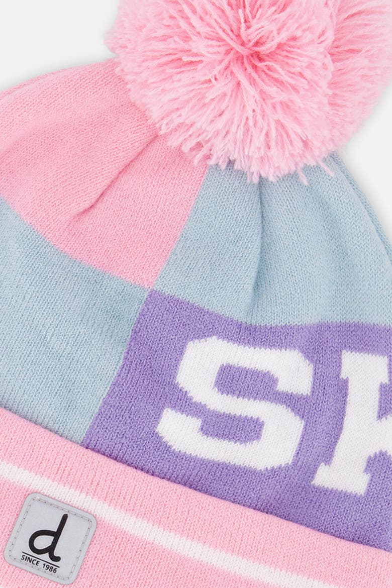 Ski Colorblock Fleece-Lined Knit Hat with Pompom, Alternate, color, Light Blue and Light Pink