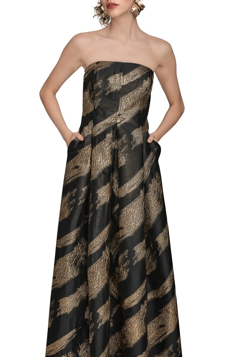 Donna Karan New York Strapless Fit & Flare Gown, Alternate, color, Black/ Gold