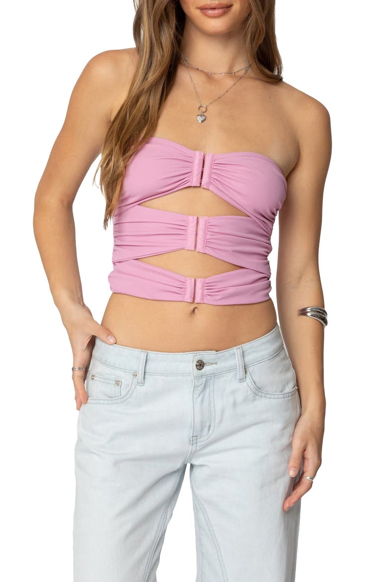 Ariella Cutout Strapless Crop Top, Main, color, PINK