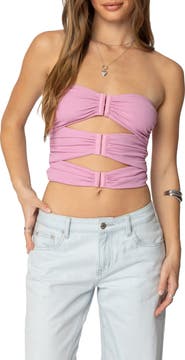 EDIKTED Ariella Cutout Strapless Crop Top