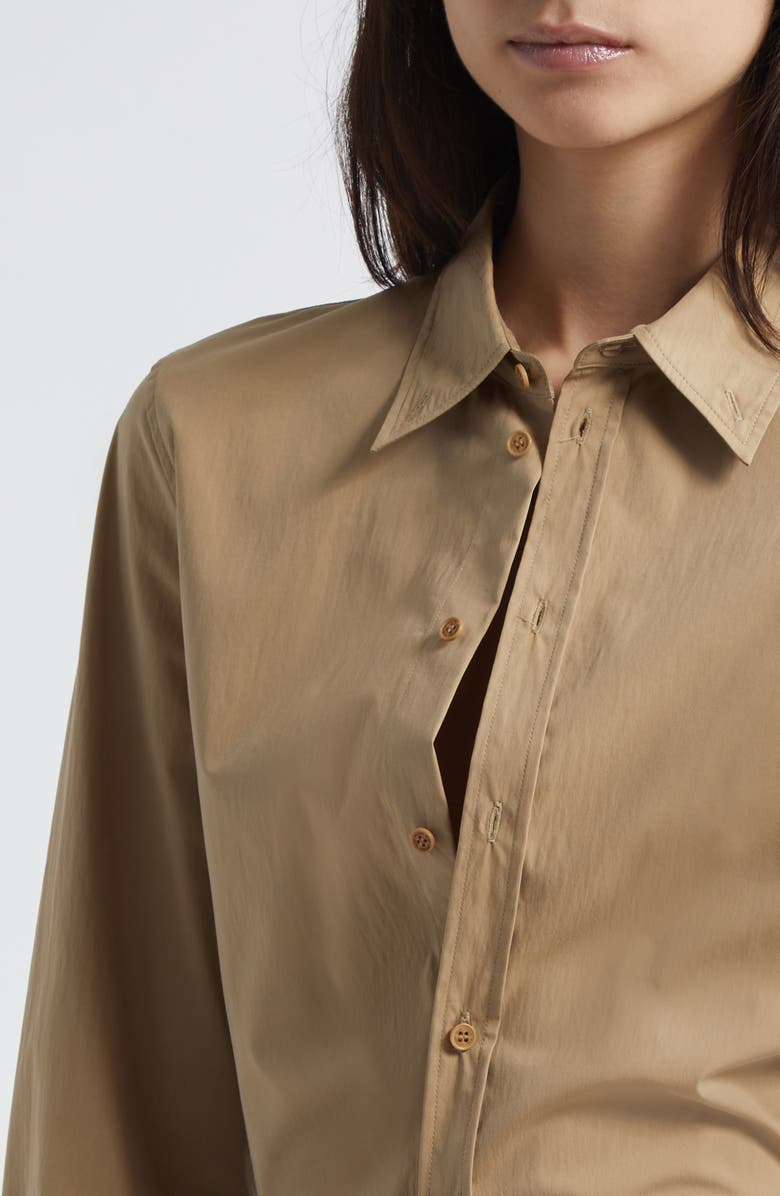 Nili Lotan Dyllan Shrunken Cotton Shirt, Alternate, color, Khaki