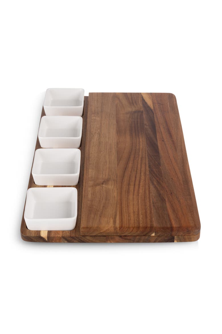 Picada Tapas & Cheese Board Set with Dip Bowls, Alternate, color, Acacia Wood