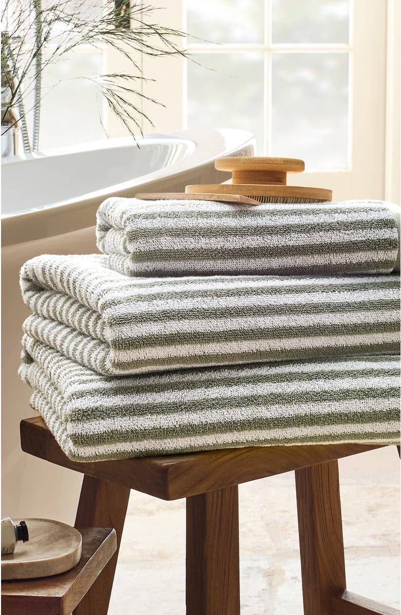 CHRISTY Portobello Stripe Coastal Inspired Hand Towels, Alternate, color, Sage
