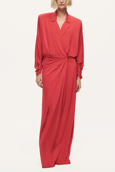 Shirt Collar Draped Maxi Dress