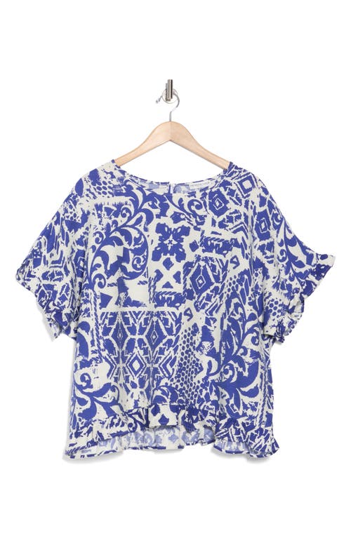 Patrizia Luca Ruffle Short Sleeve Top In Blue