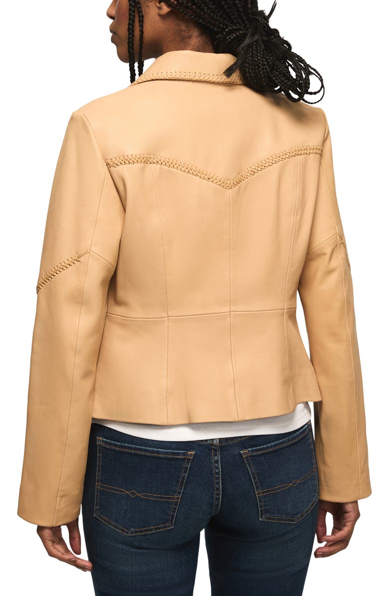 Lucky Brand Festival Braided Seamed Leather Jacket, Alternate, color, Tan