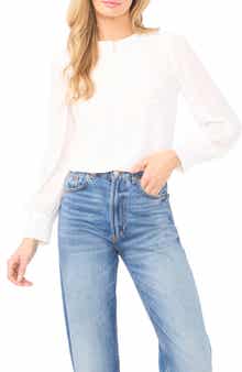 CeCe Floral Appliqué Pintuck Pleat Top