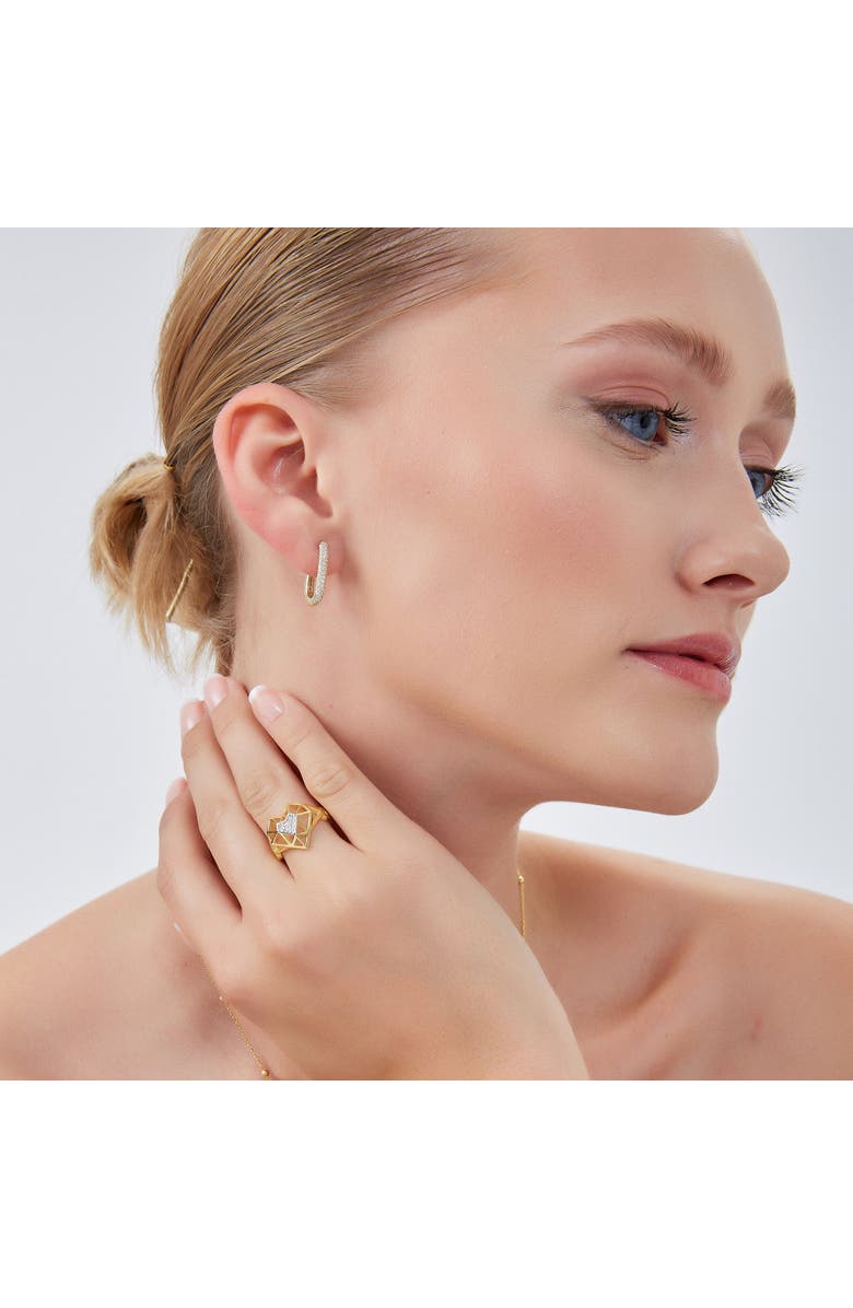 Spero London Pave Rectangular Sterling Silver Oval Hoop Earring, Alternate, color, Gold