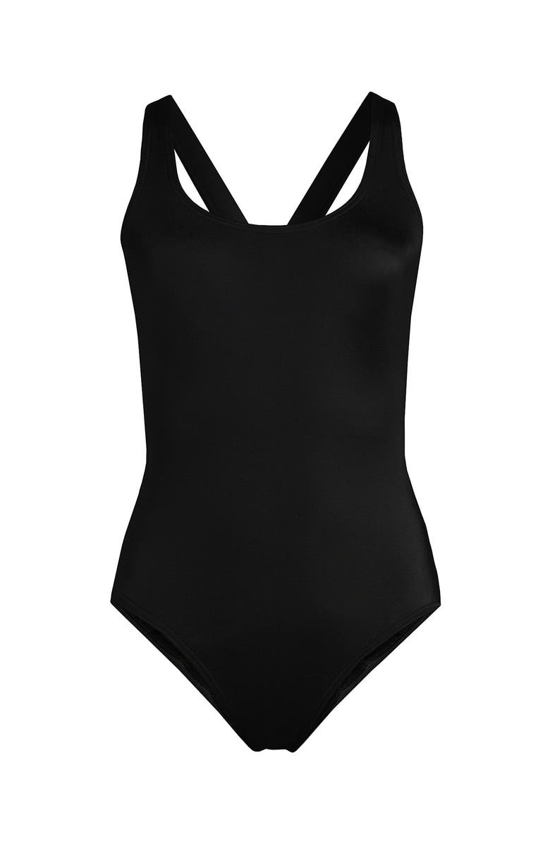 Lands' End D-Cup Chlorine Resistant X-Back High Leg Soft Cup Tugless Sporty One Piece Swimsuit, Alternate, color, Black