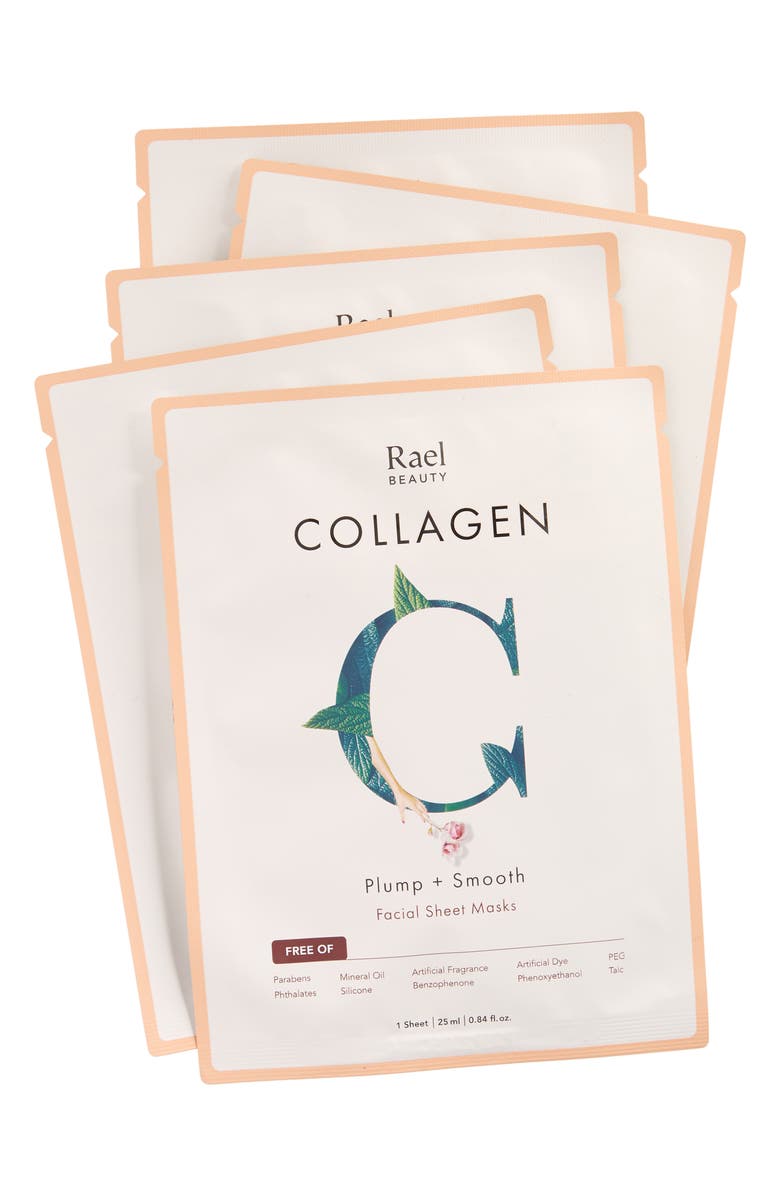 Rael Collagen Plump + Smooth 5-Pack Facial Sheet Masks, Alternate, color, 