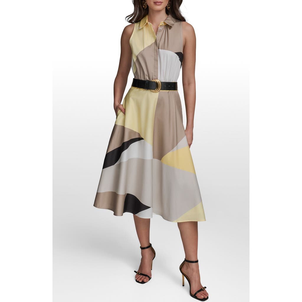 Donna Karan New York Print Belted Maxi Shirtdress In Multi
