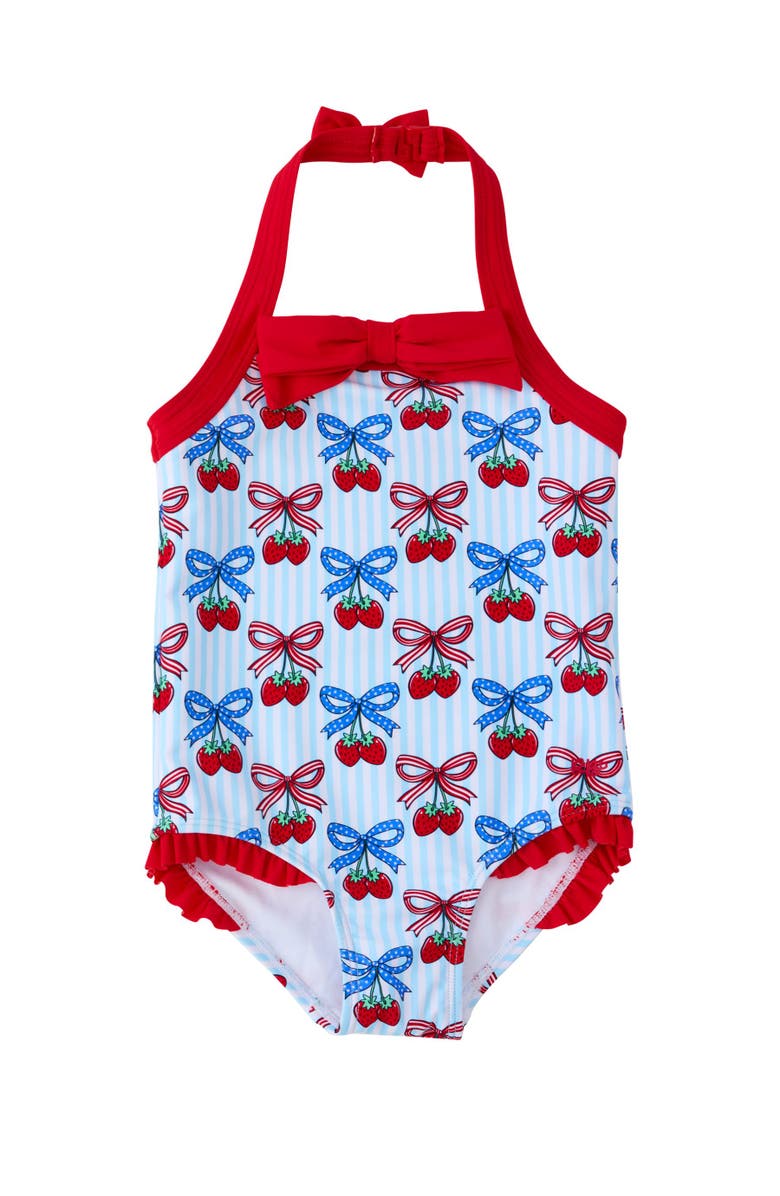 RuffleButts Halter UPF50+ One Piece Swimsuit, Main, color, Berries & Bows