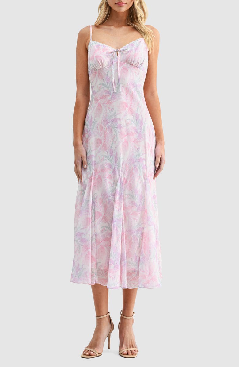 Lush Sweetheart Tie Neck Midi Dress, Main, color, Pink Lilac