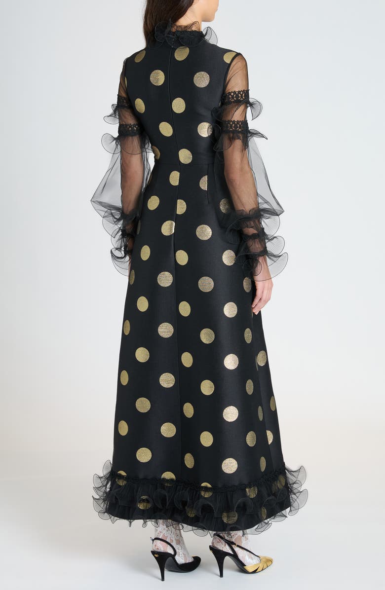 Valentino Garavani Polka Dot Ruffle Trim Long Sleeve Dress, Alternate, color, 