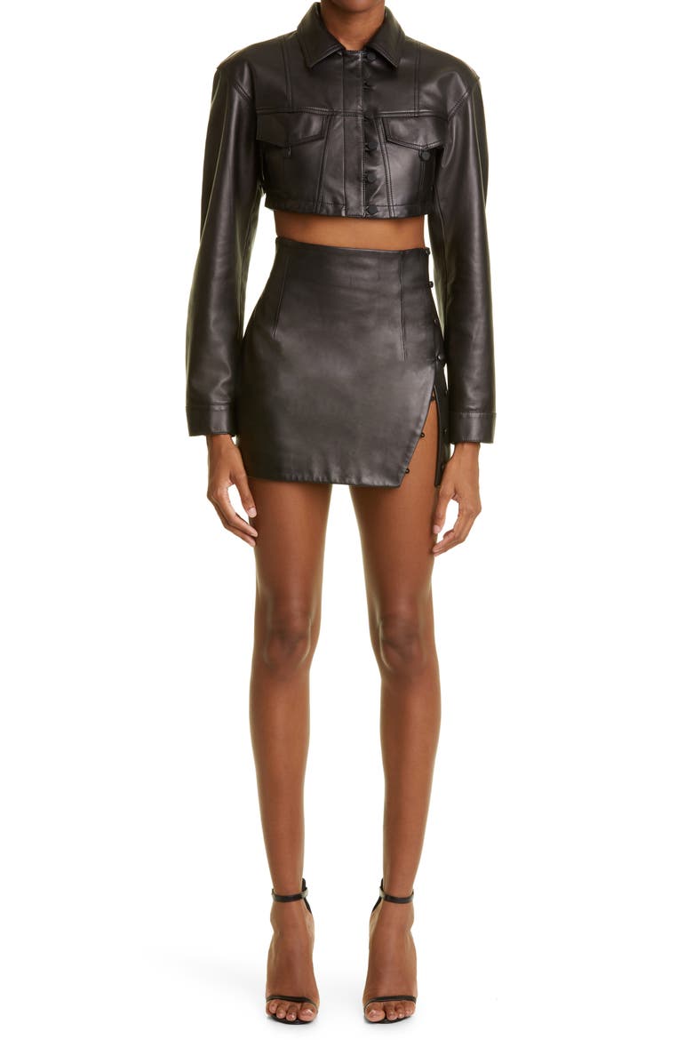 Crop Lambskin Leather Jacket, Alternate, color, BLACK