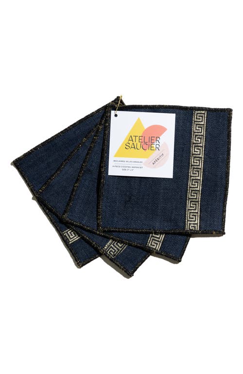 Atelier Saucier Grecian Set Of 4 Cocktail Napkins In Navy