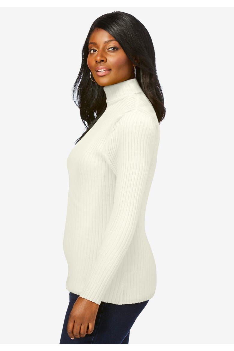 Ribbed Cotton Turtleneck Sweater, Alternate, color, IVORY