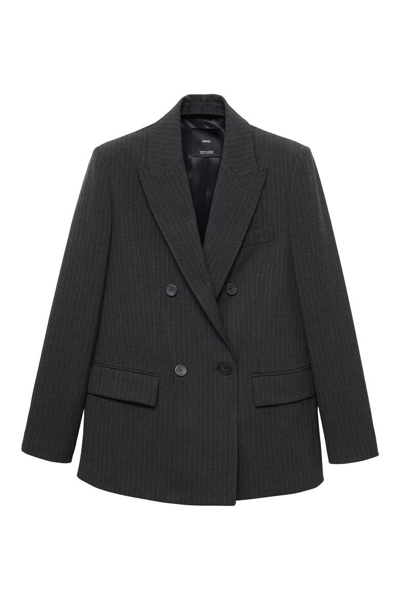 Pinstripe Double Breasted Blazer, Alternate, color, DARK HEATHER GREY