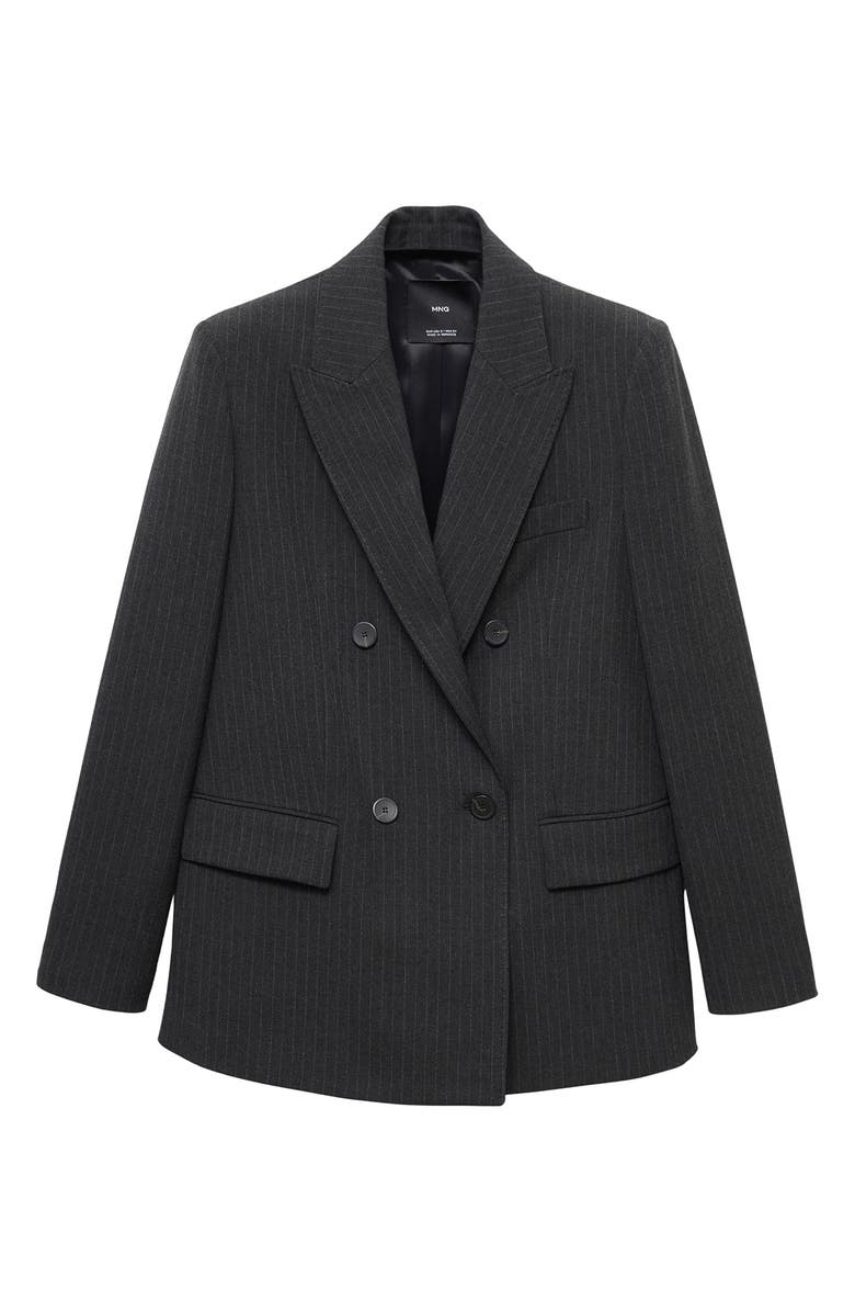 MANGO Pinstripe Double Breasted Blazer, Alternate, color, Dark Heather Grey
