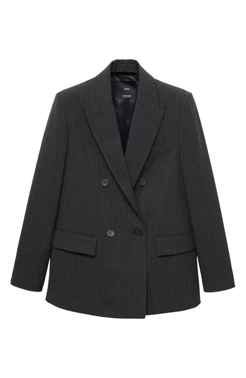 Mango Pinstripe Double Breasted Blazer In Gray