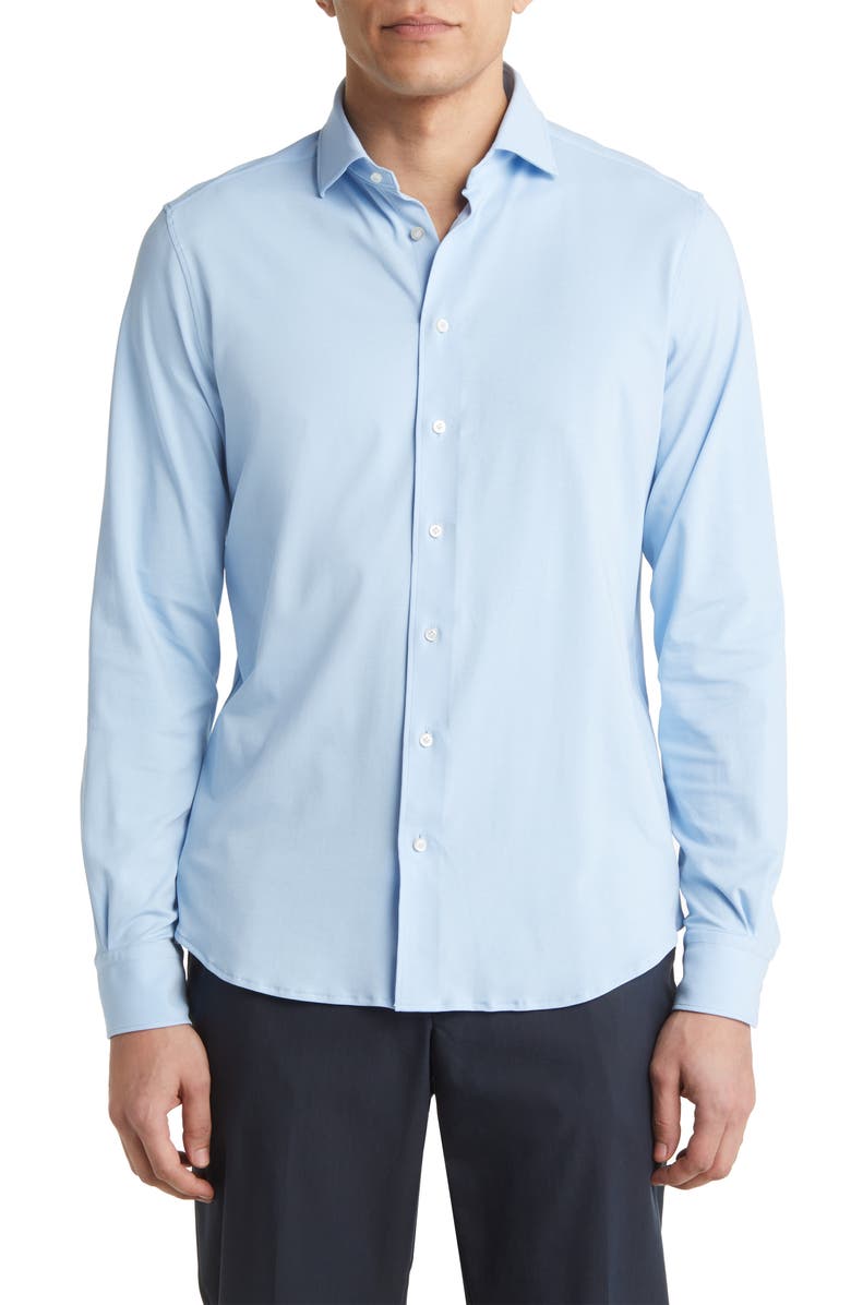 Emanuel Berg 4Flex Modern Fit Knit Button-Up Shirt, Main, color, Light Blue
